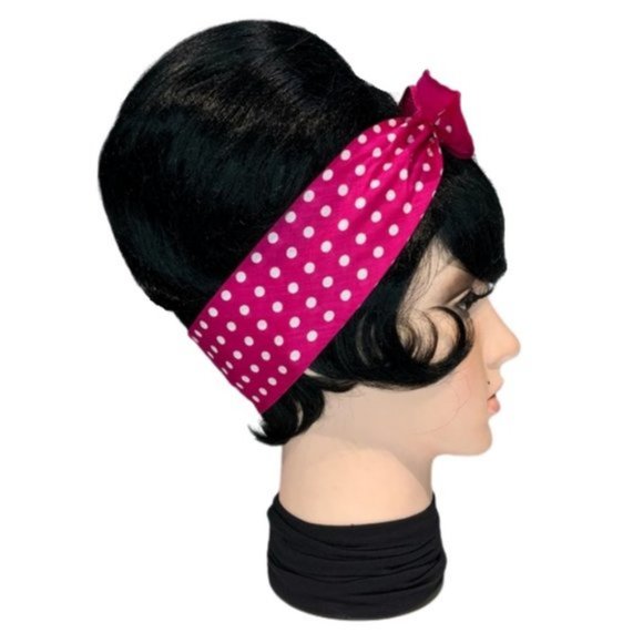 Pink and White Polka Dot Retro Bandana Tie Headband - Picture 5 of 13